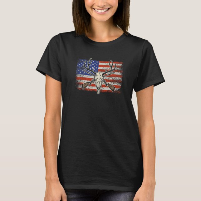 Deer Hunting Hunter American Flag Vintage T-Shirt (Front)