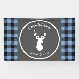 Deer Hunting Lodge Baby Shower Antlers Boy Blue Banner