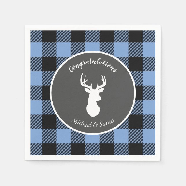 Deer Hunting Lodge Baby Shower Antlers Boy Blue Napkins (Front)