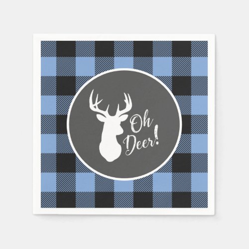 Deer Hunting Lodge Baby Shower Antlers Boy Blue Napkins