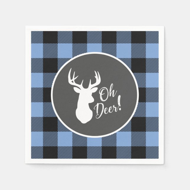 Deer Hunting Lodge Baby Shower Antlers Boy Blue Napkins (Front)