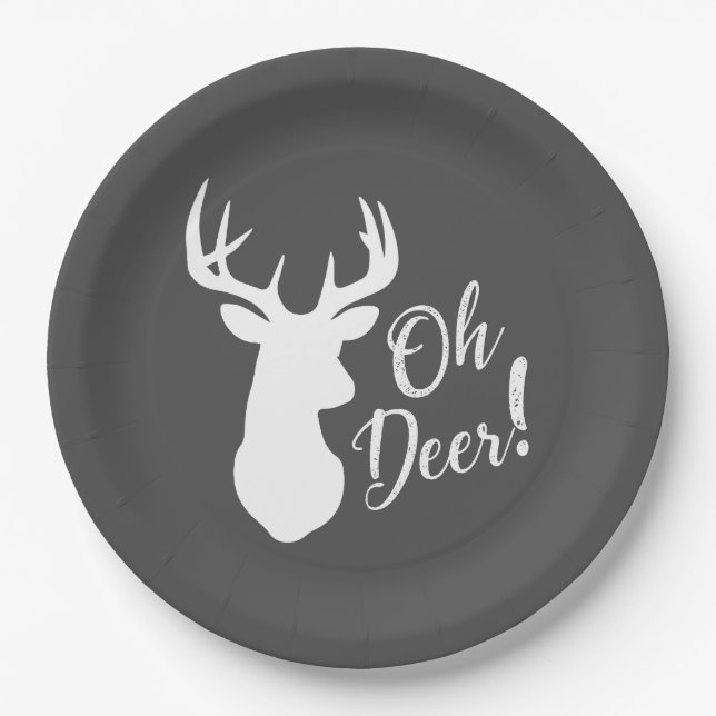 Deer Hunting Lodge Baby Shower Antlers Boy Blue Paper Plates (Front)