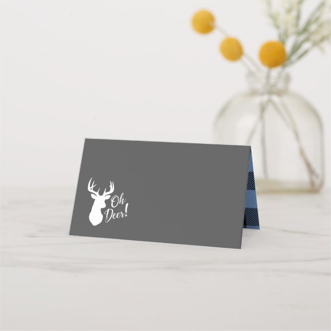 Deer Hunting Lodge Baby Shower Antlers Boy Blue Place Card (Front)