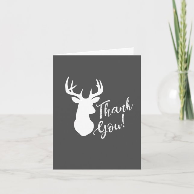 Deer Hunting Lodge Baby Shower Antlers Boy Blue Thank You Card (Front)