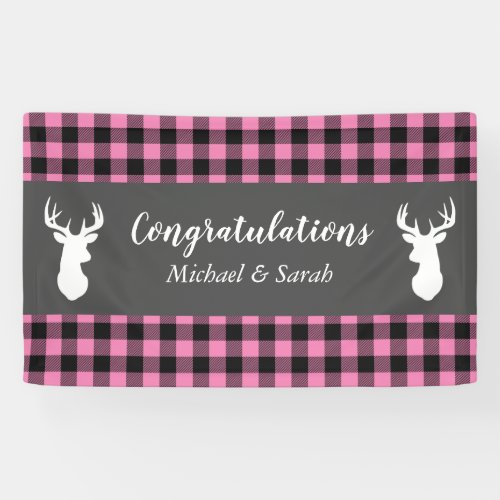 Deer Hunting Lodge Baby Shower Antlers Girl Pink Banner