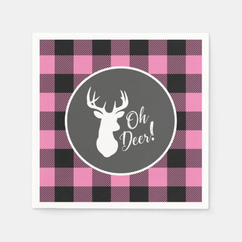 Deer Hunting Lodge Baby Shower Antlers Girl Pink Napkins