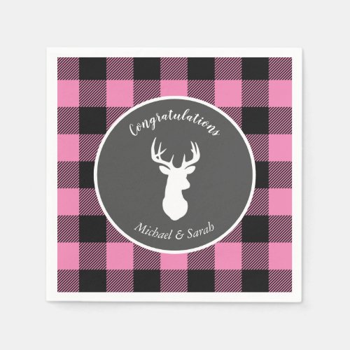 Deer Hunting Lodge Baby Shower Antlers Girl Pink Napkins