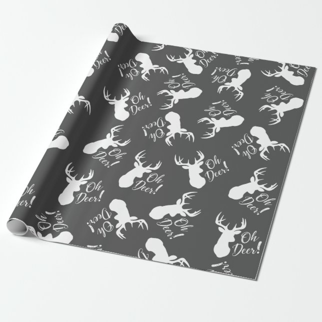 Deer Hunting Lodge Baby Shower Antlers Girl Pink Wrapping Paper (Unrolled)