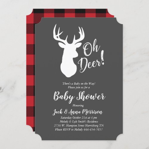Deer Hunting Lodge Baby Shower Antlers Invitation