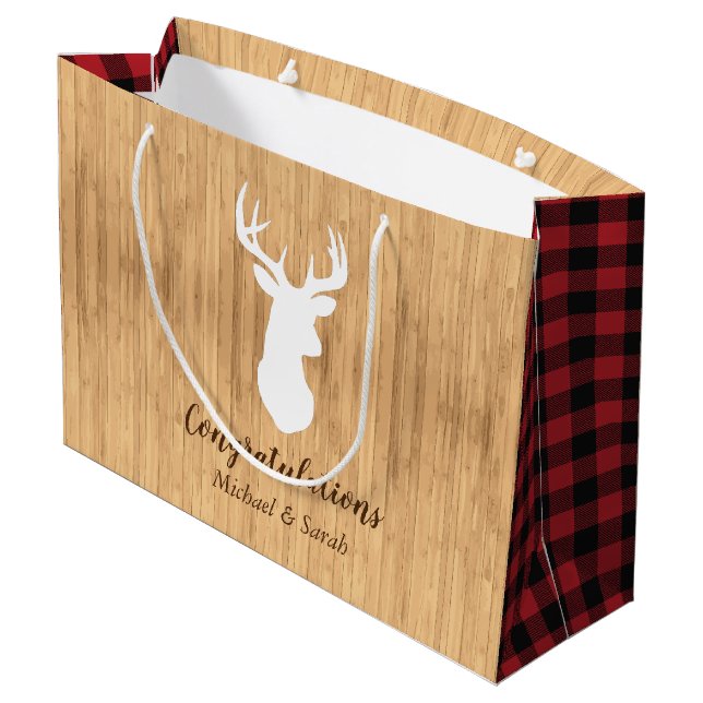Deer Hunting Lodge Baby Shower Antlers Large Gift Bag (Back Angled)