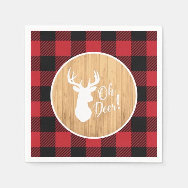 Deer Hunting Lodge Baby Shower Antlers Napkins (Front)
