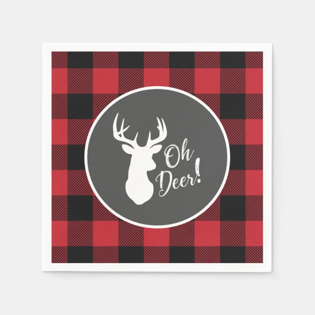 Deer Hunting Lodge Baby Shower Antlers Napkins (Front)