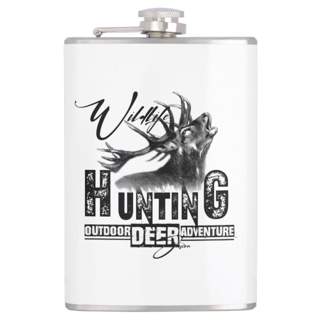 Deer hunting, outdoor adventure  travel mug flask (Front)