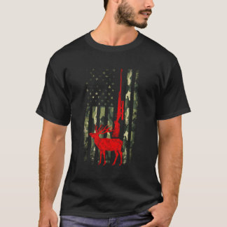 Deer Hunting Rifle Camouflage Usa American Flag T-Shirt