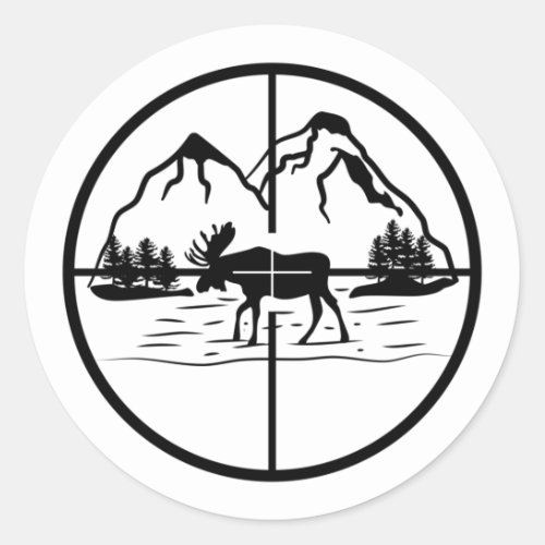 Deer Hunting rifle scope design mountain scene Classic Round Sticker