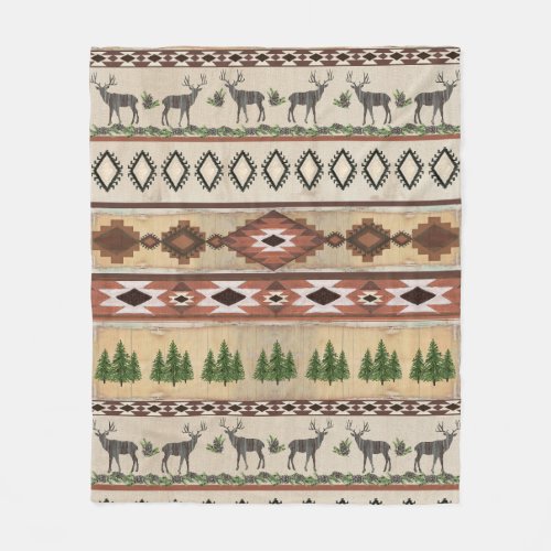 Deer Hunting Rustic Mountain Cabin Western Tribal Fleece Blanket