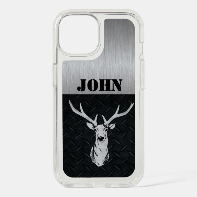Deer Hunting Stainless and Diamond Plate Look Name Speck iPhone Case (Front)