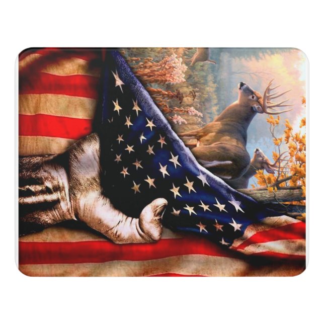 Deer Hunting USA Flag Blanket Door Sign (Contemporary Front)