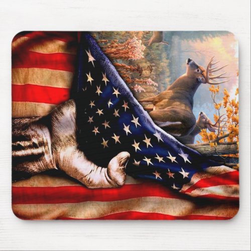 Deer Hunting USA Flag Blanket Mouse Pad