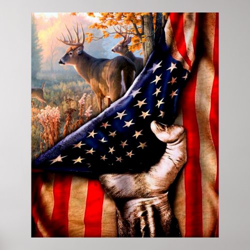 Deer Hunting USA Flag Blanket Poster