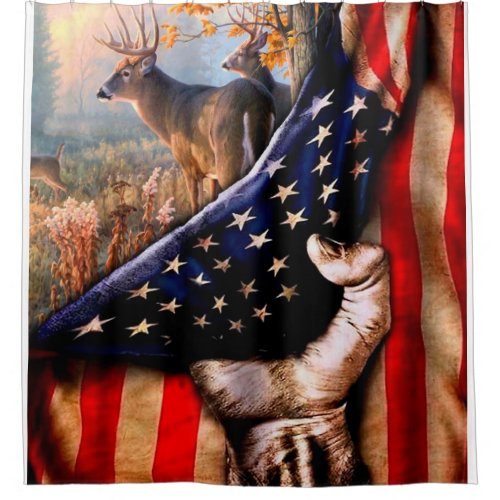 Deer Hunting USA Flag Blanket Shower Curtain