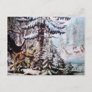 Deer Hunting Vintage Postcard