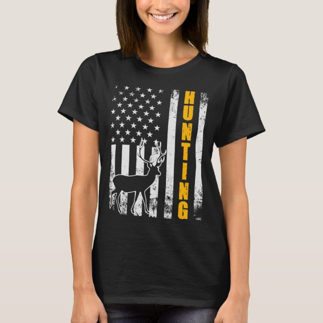 Deer Hunting Whitetail Hunter American Flag Usa Pa T-Shirt (Front)