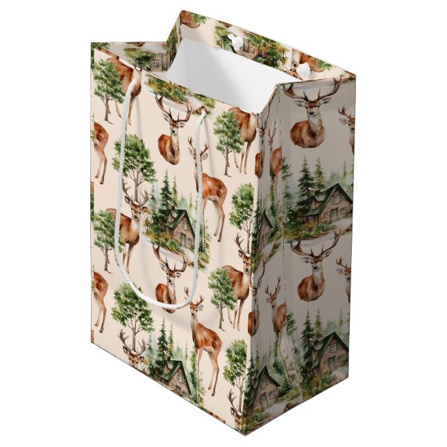 Deer Hunting Wildlife Rustic Holiday Christmas Medium Gift Bag (Front Angled)