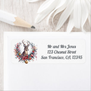 Deer in a Christmas Floral Wreath 2 Return address Label