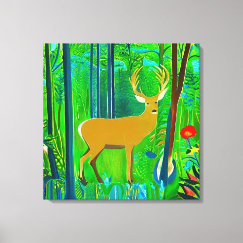 Deer in a Fantasy Forest Setting  Canvas Print