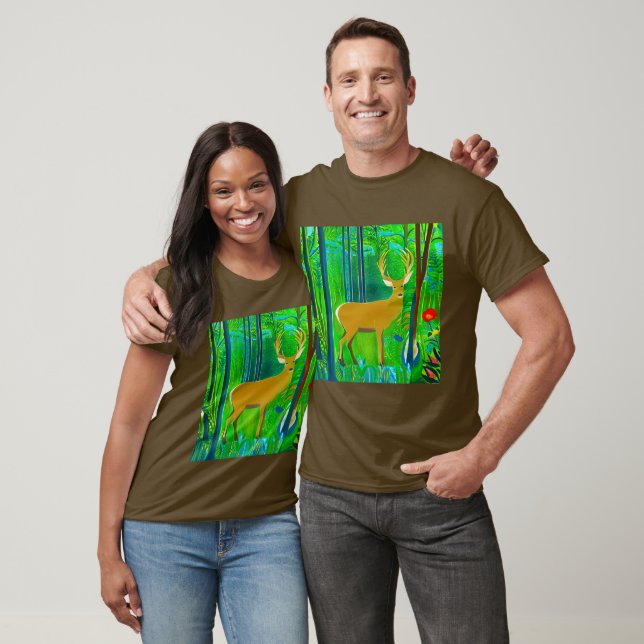 Deer in a Fantasy Forest Setting  T-Shirt (Unisex)
