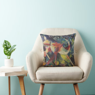 Deer in a Flower Garden by Franz Marc, Vintage Art Throw Pillow