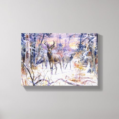Deer in a Snowy Forest Winter Season Canvas Print