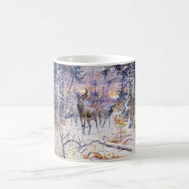 Deer in a Snowy Forest (Winter Season) Coffee Mug (Center)