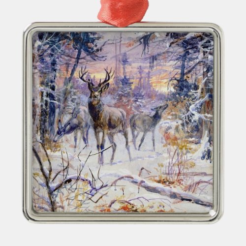 Deer in a Snowy Forest Winter Season Metal Ornament