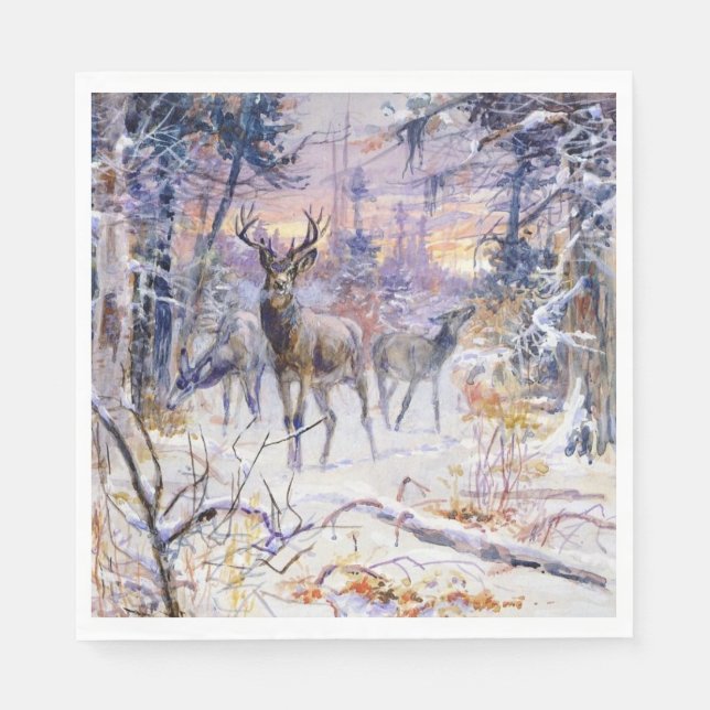 Deer in a Snowy Forest (Winter Season) Napkins (Front)