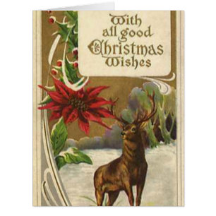 Deer in a Snowy Wood, Poinsettia Christmas Wishes Cards