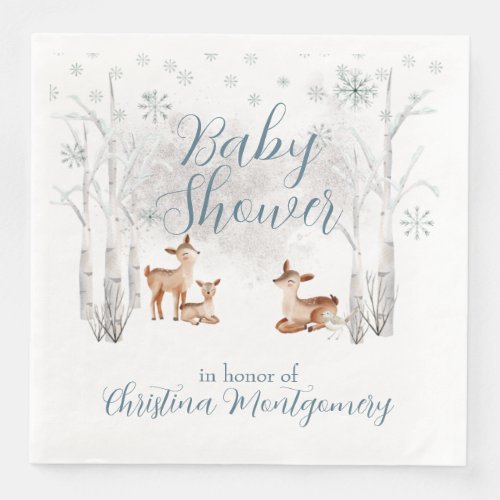 Deer in a White Winter Forest Baby Shower Paper Dinner Napkins