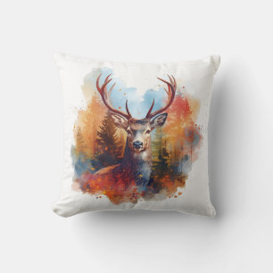 Deer in an Autumn Forest Throw Pillow