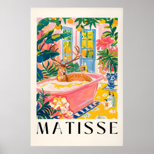 Deer in Bathtub Art Print Mid-Century Modern