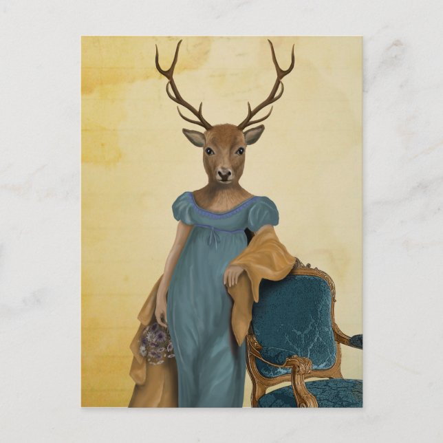 Deer In Blue Dress 2 Postcard (Front)