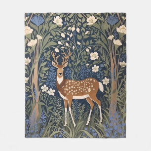 Deer In Bluebell Forest William Morris Inspired Fleece Blanket