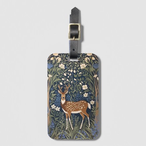 Deer In Bluebell Forest William Morris Inspired Luggage Tag