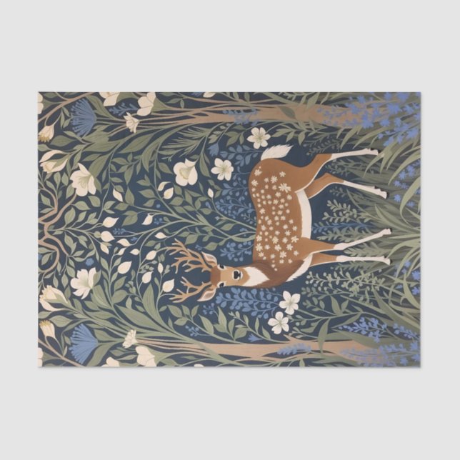 Deer In Bluebell Forest William Morris Inspired Tissue Paper (Front)