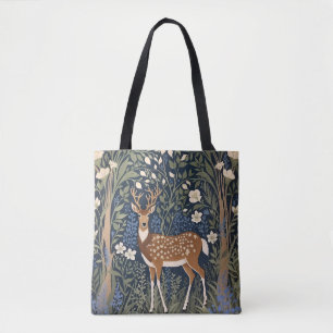 Deer In Bluebell Forest William Morris Inspired Tote Bag