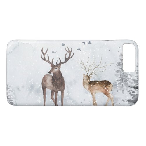 Deer in Christmas snowy winter woods iPhone 8 Plus7 Plus Case