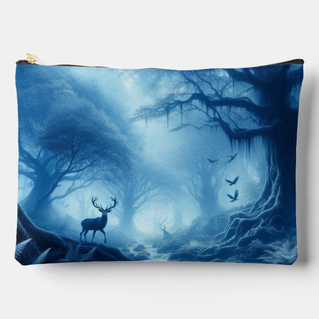 Deer in Dark Forest of Blue Haze Accessory Pouch (Front)