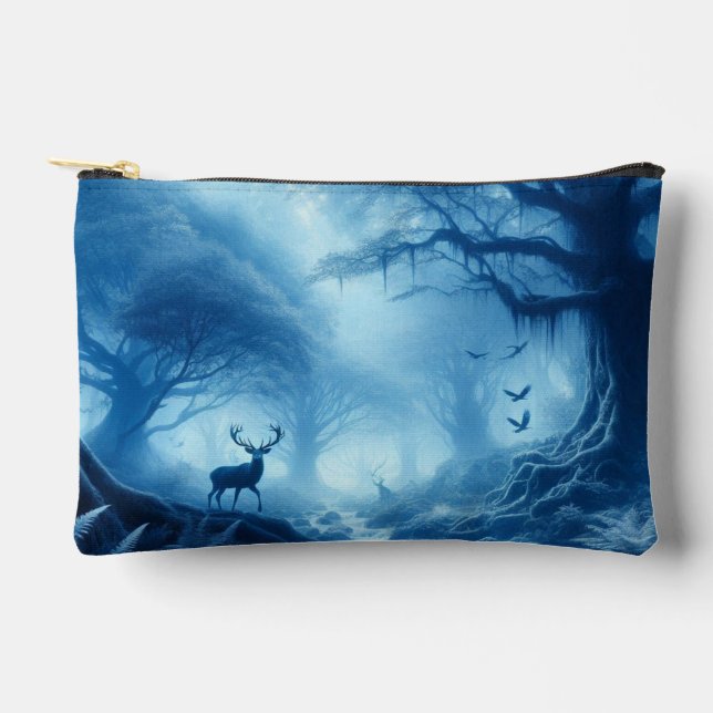 Deer in Dark Forest of Blue Haze Accessory Pouch (Front)