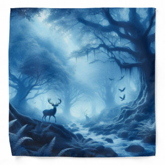 Deer in Dark Forest of Blue Haze Bandana