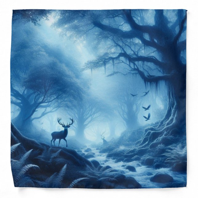 Deer in Dark Forest of Blue Haze Bandana (Front)